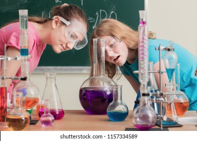 two girls doing chemical experiments