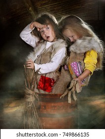 Two Girls Dress Up As Fairytale Characters, Fairytale Character Grandma Ezhka
