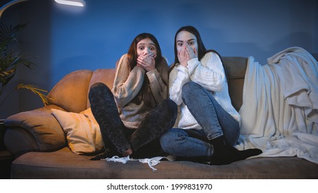 Two Girls Got Scared While Watching Scary Horror Movie On TV At Night