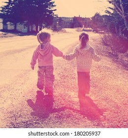 Two Girls Holding Hands Walking On Stock Photo (Edit Now) 180205937