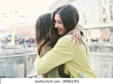 Two Girls Hugging Each Others After Long Time They Have Been Distant