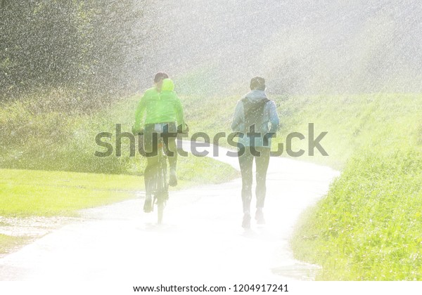 Two Girls Play Sports Rainy Weather Stock Photo Edit Now 1204917241