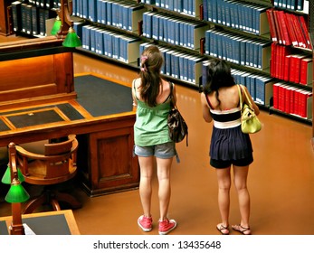 Two Girls At State Library Of Victoria