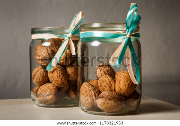 Two Glass Jars Filled Whole Walnuts Stock Photo Edit Now 1178321953