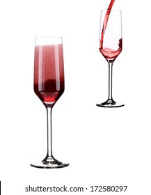 Two Glass With Red Sparkling Wine On White Background