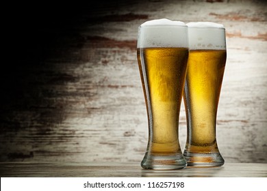 Two Glasses Beer Over Vintage Wood Stock Photo 116257198 | Shutterstock