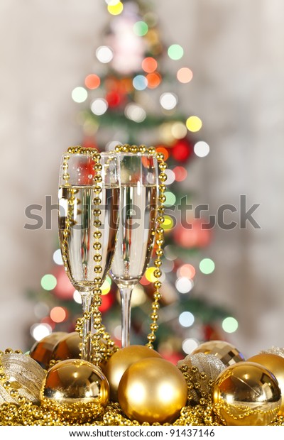 Two Glasses Champagne Christmas Decorations Such Stock Photo (Edit Now ...