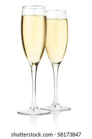 Two glasses of champagne. Isolated on white background