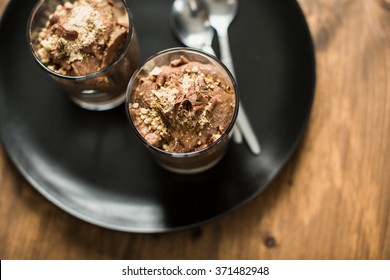 Two Glasses Of Chocolate Mousse, Top View