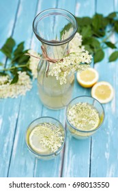 Two Glasses Of Elderflower Lemonade And Carafe, Top View