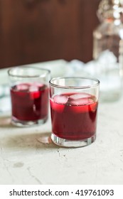 Two Glasses Of Fruit Drink Blackcurrant