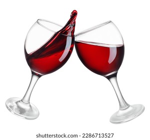 two glasses of red wine in toasting gesture with splash isolated on white background - Powered by Shutterstock