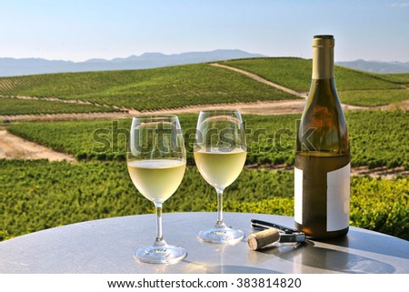two glasses of white wine overlooking napa valley