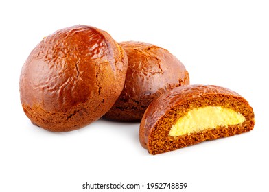 Two Glazed Gingerbread Lebkuchens With Chocolate Isolated On White. Bite Missing With Crumbs.