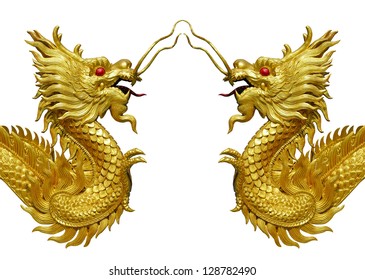 Two Golden Dragon Statue On White Stock Photo 128782490 | Shutterstock