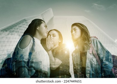 Two gossip friends criticizing another woman. Teens or students concept - Shutterstock ID 2247449651