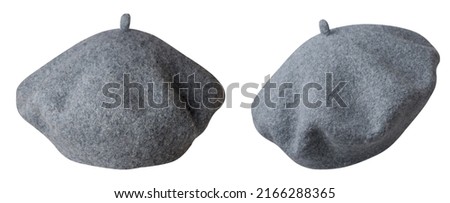 two gray beret isolated on white background. hat female beret front view .