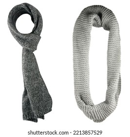  two gray scarfs isolated on white background. Scarf top view. - Shutterstock ID 2213857529