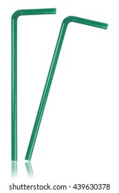 It Is Two Green Straws Isolated On White.