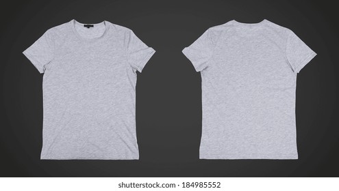 Two Grey Tshirt Front Side On A Black Background