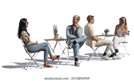 Two groups of people sitting in a street café isolated on white background - Powered by Shutterstock