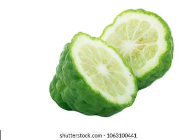 Two Halfs Of Bergamot Isolated On White