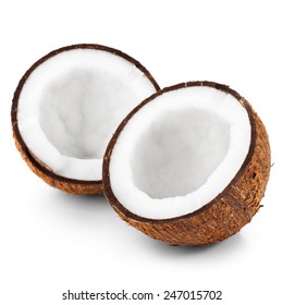 Two halves of coconut isolated on white