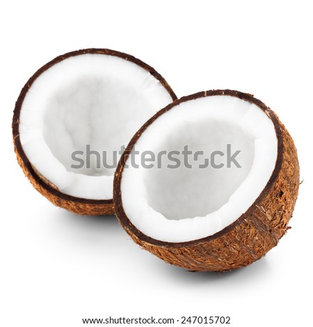 Two halves of coconut isolated on white