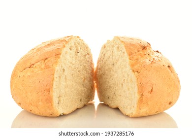 Two halves of delicious white bread, close-up, isolated on white. - Shutterstock ID 1937285176
