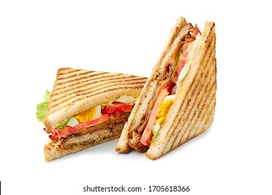 Two Halves Of Fresh Club Sandwich On White