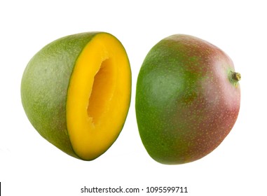 Two Halves Of Mango Isoalted On White Background