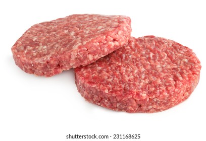two hamburger patties isolated on white background