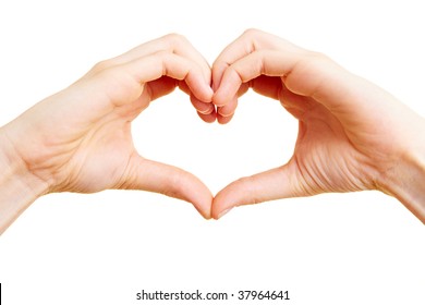 Two hand forming a heart shape with the fingers - Shutterstock ID 37964641