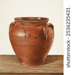 Two Handled Jar-Stoneware (ca.1939) by Philip Smith. Vintage Two Handled Jar-Stoneware watercolor on paper art illustration. Two Handled Jar-Stoneware watercolor Antique art print.