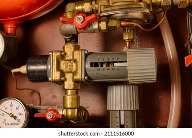 Two Handles To Adjust The Heat In A District Heating System In An Danish Home, Denmark, Januar 23, 2022