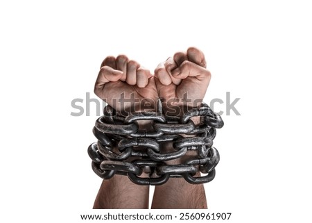 Two hands in chains isolated on white background with clipping path
