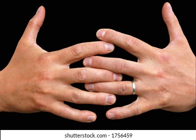 Two hands clasped together with clipping path