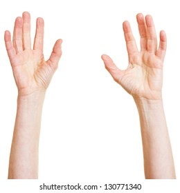 Two Hands Desperately Reaching Up Into The Air