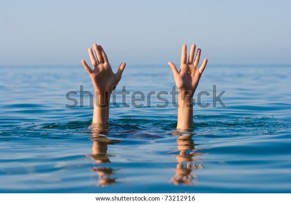 Two Hands Drowning Man Sea Asking Stock Photo (Edit Now) 73212916