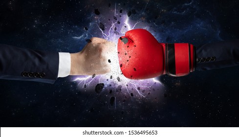 Two hands fighting with storm explosion concept