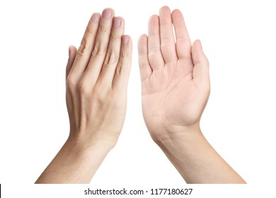 Two hands giving high five to each other, isolated on white background