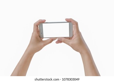 Two Hands Holding Big Screen Smart Phone, Clipping Path