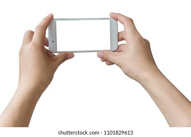 Two Hands Holding Big Screen Smart Phone, Clipping Path