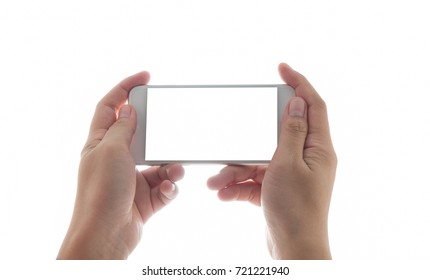 Two Hands Holding Big Screen Smart Phone, Clipping Path