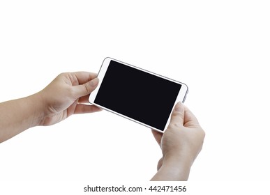 Two Hands Holding Smart Phone With Blank Screen.