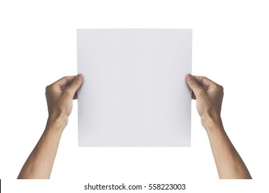 Two Hands Holding Square Paper In The Right Hand. Leaflet Presentation. Pamphlet Hand Man. Man Show Offset Paper. Sheet Template. Book In Hands. Booklet Folding Design. Fold Paper Sheet Display Read.