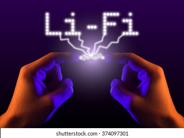 Two hands igniting sparks that turn into the word Li-Fi