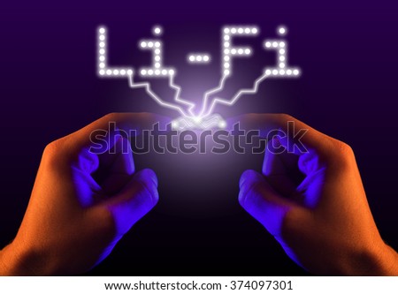 Two hands igniting sparks that turn into the word Li-Fi