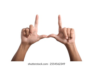 Two hands make frame shape. hands gesturing isolated on white background