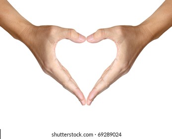 Two Hands Make Heart Shape On White Background